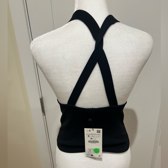 Zara Black Knit Deep V Top - Picture 3 of 6